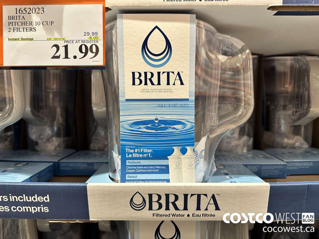 1652023 BRITA PITCHER 10 CUP 2 FILTERS ($8.00 INSTANT SAVINGS EXPIRES ON 2025-07-06) $21.99