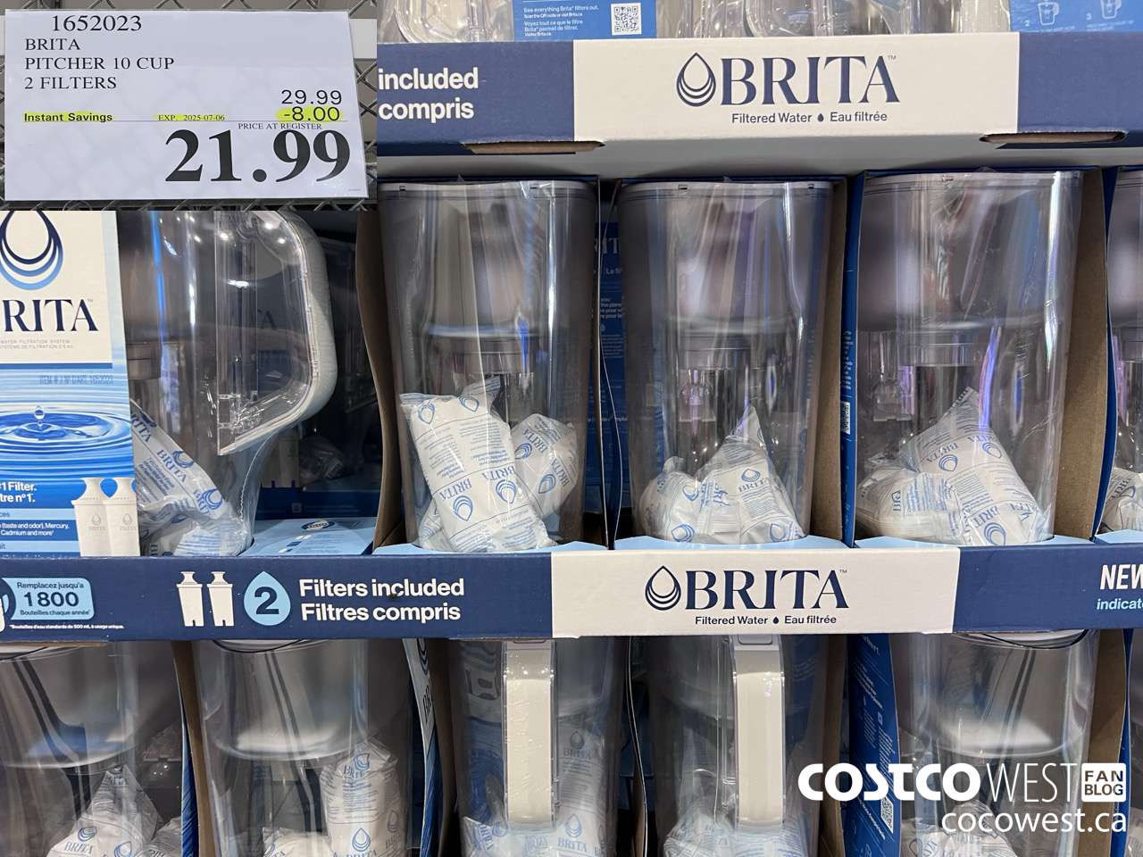 1652023 BRITA PITCHER 10 CUP 2 FILTERS ($8.00 INSTANT SAVINGS EXPIRES ON 2025-07-06) $21.99