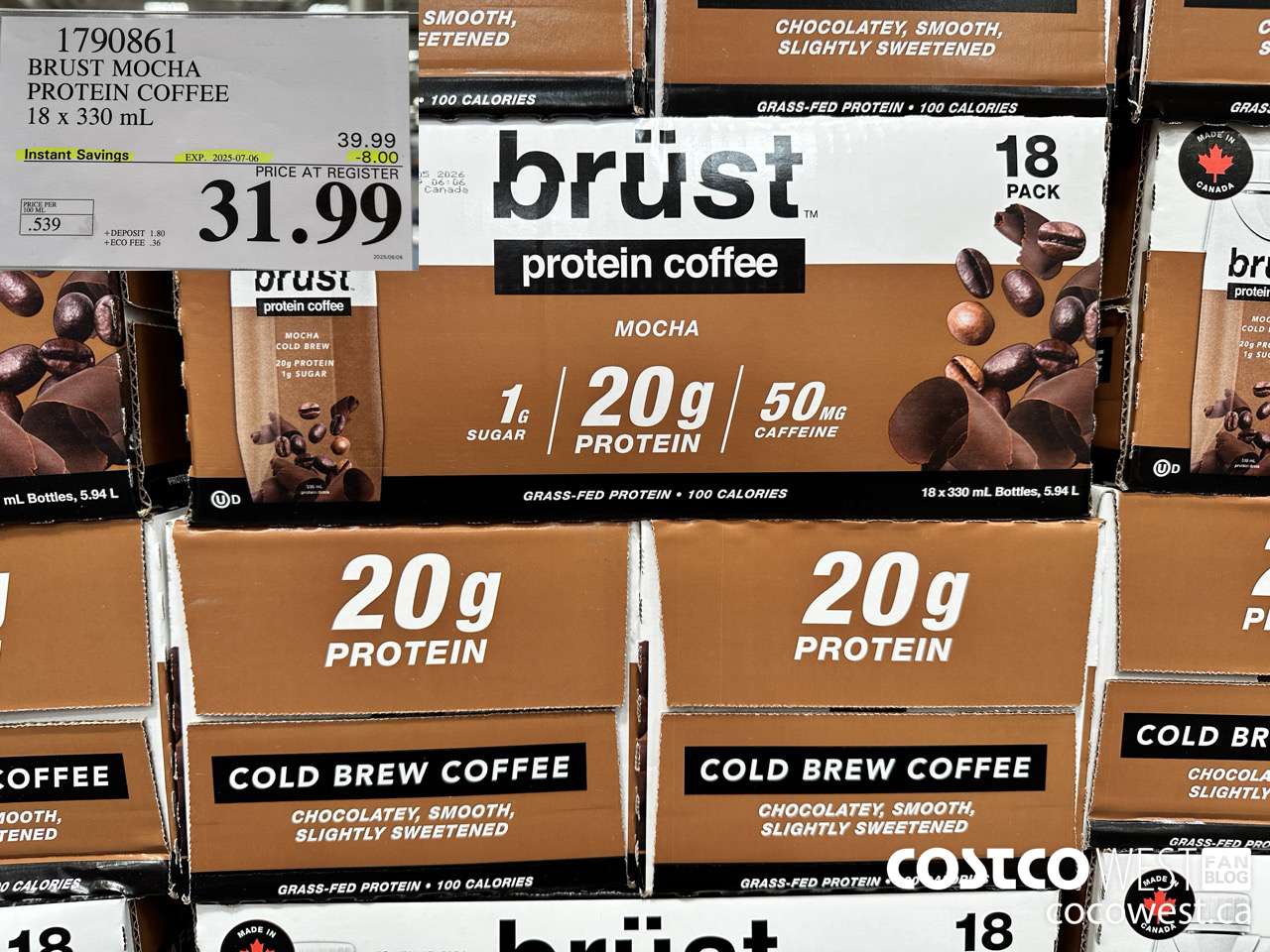 1790861 BRUST MOCHA PROTEIN COFFEE 18 X 330ML ($8.00 INSTANT SAVINGS EXPIRES ON 2025-07-06) $31.99