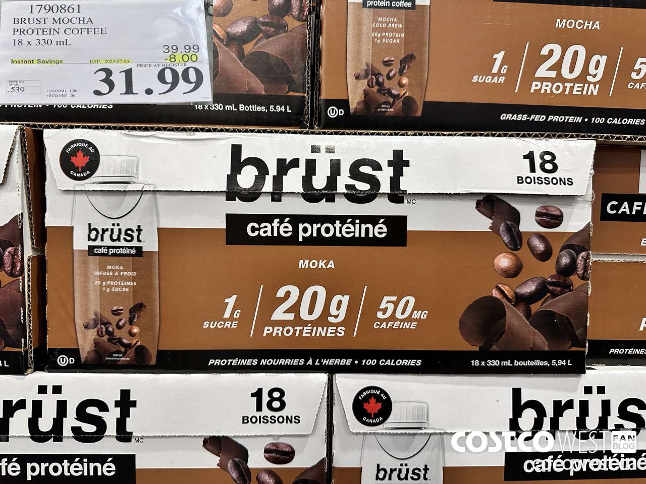 1790861 BRUST MOCHA PROTEIN COFFEE 18 X 330ML ($8.00 INSTANT SAVINGS EXPIRES ON 2025-07-06) $31.99