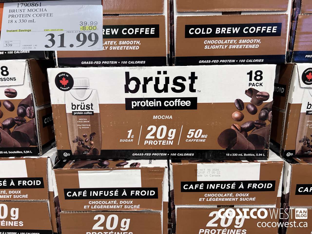 1790861 BRUST MOCHA PROTEIN COFFEE 18 X 330ML ($8.00 INSTANT SAVINGS EXPIRES ON 2025-07-06) $31.99