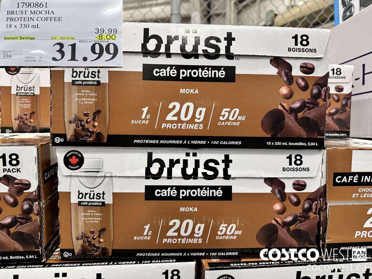 1790861 BRUST MOCHA PROTEIN COFFEE 18 X 330ML ($8.00 INSTANT SAVINGS EXPIRES ON 2025-07-06) $31.99