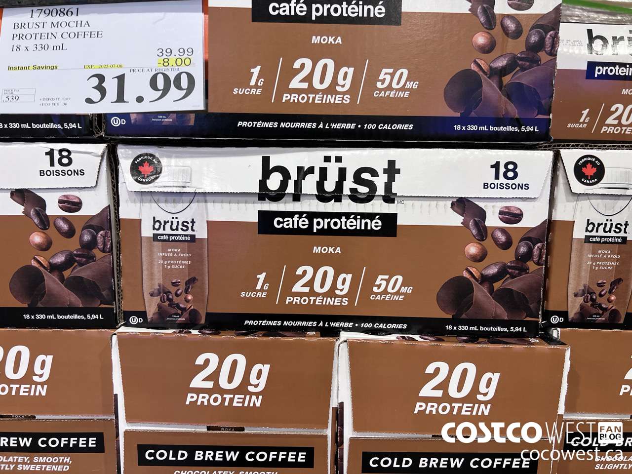 1790861 BRUST MOCHA PROTEIN COFFEE 18 X 330ML ($8.00 INSTANT SAVINGS EXPIRES ON 2025-07-06) $31.99