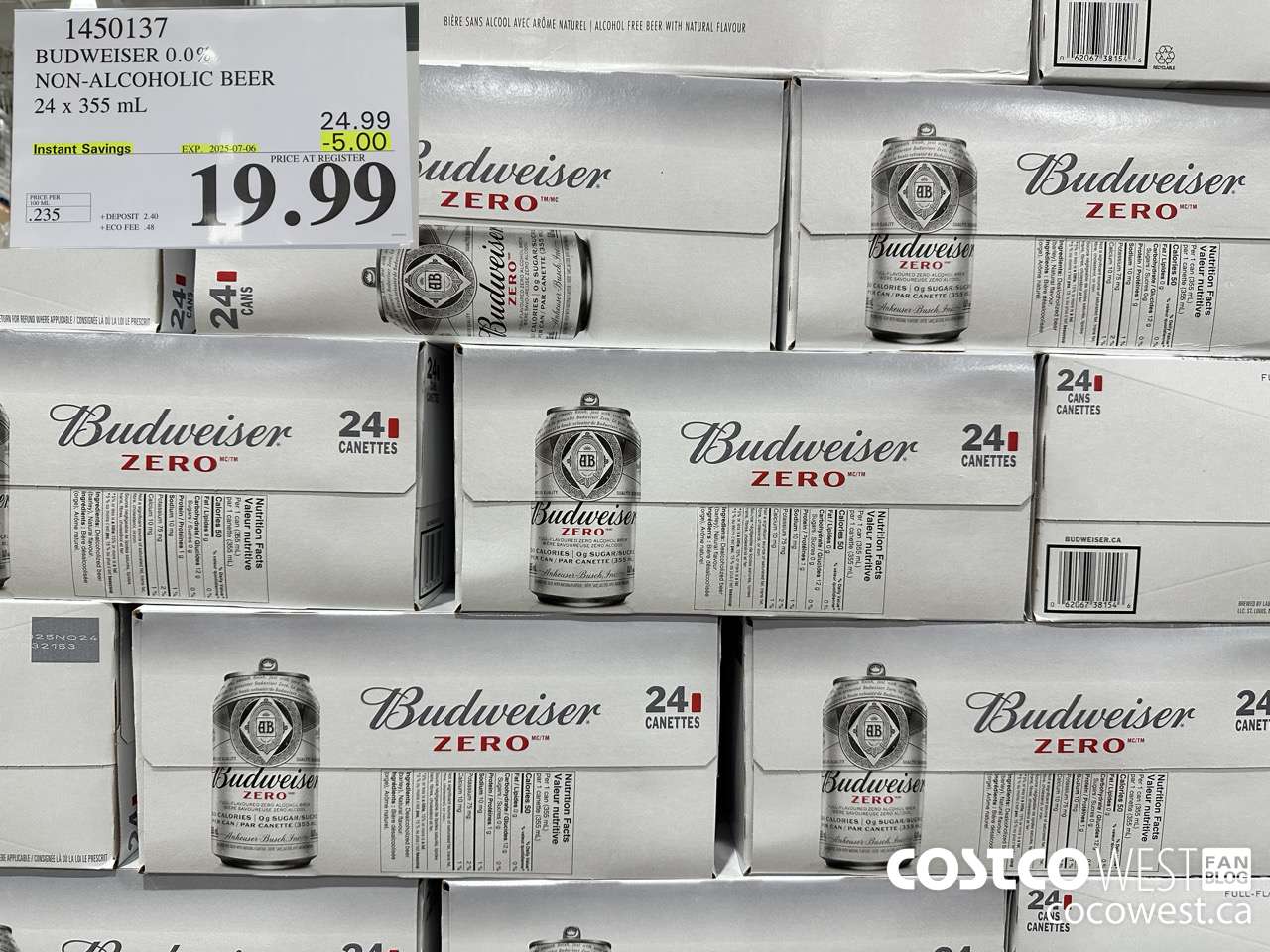 1450137 BUDWEISER 0.0% 24 x 355 mL ($5.00 INSTANT SAVINGS EXPIRES ON 2025-07-06) $19.99