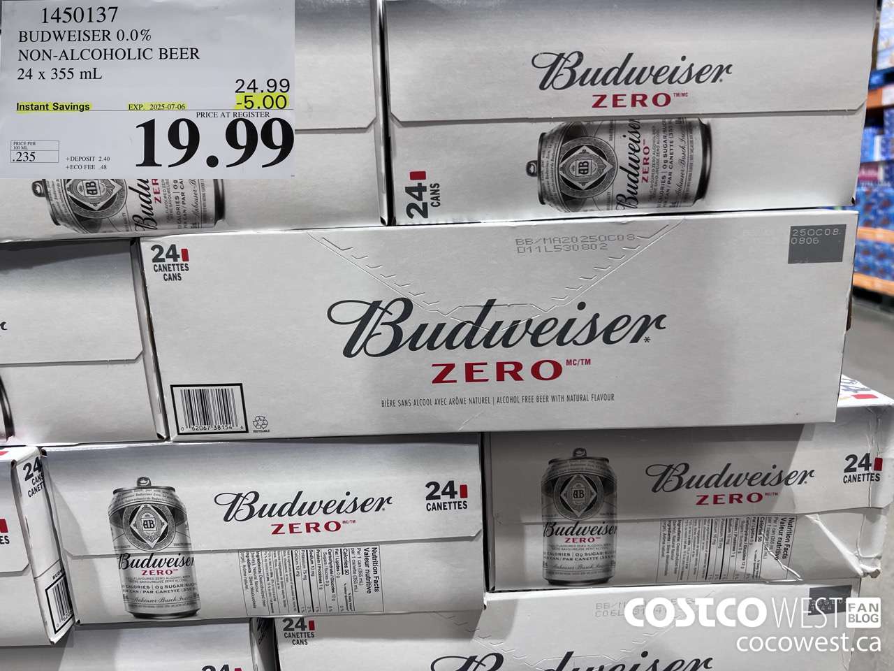 1450137 BUDWEISER 0.0% 24 x 355 mL ($5.00 INSTANT SAVINGS EXPIRES ON 2025-07-06) $19.99