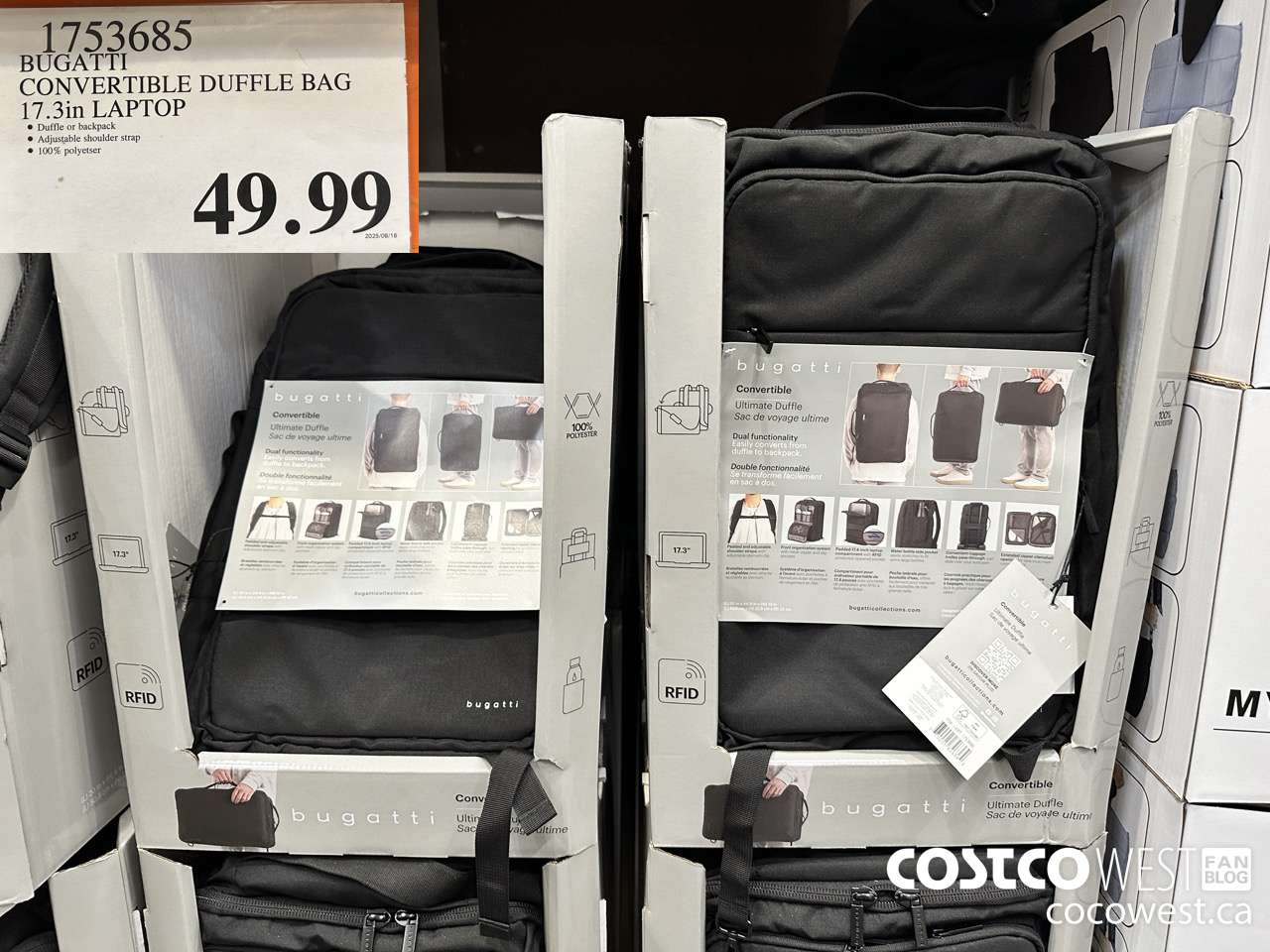 1753685 BUGATTI CONVERTIBLE DUFFLE BAG 17.3IN LAPTOP $49.99