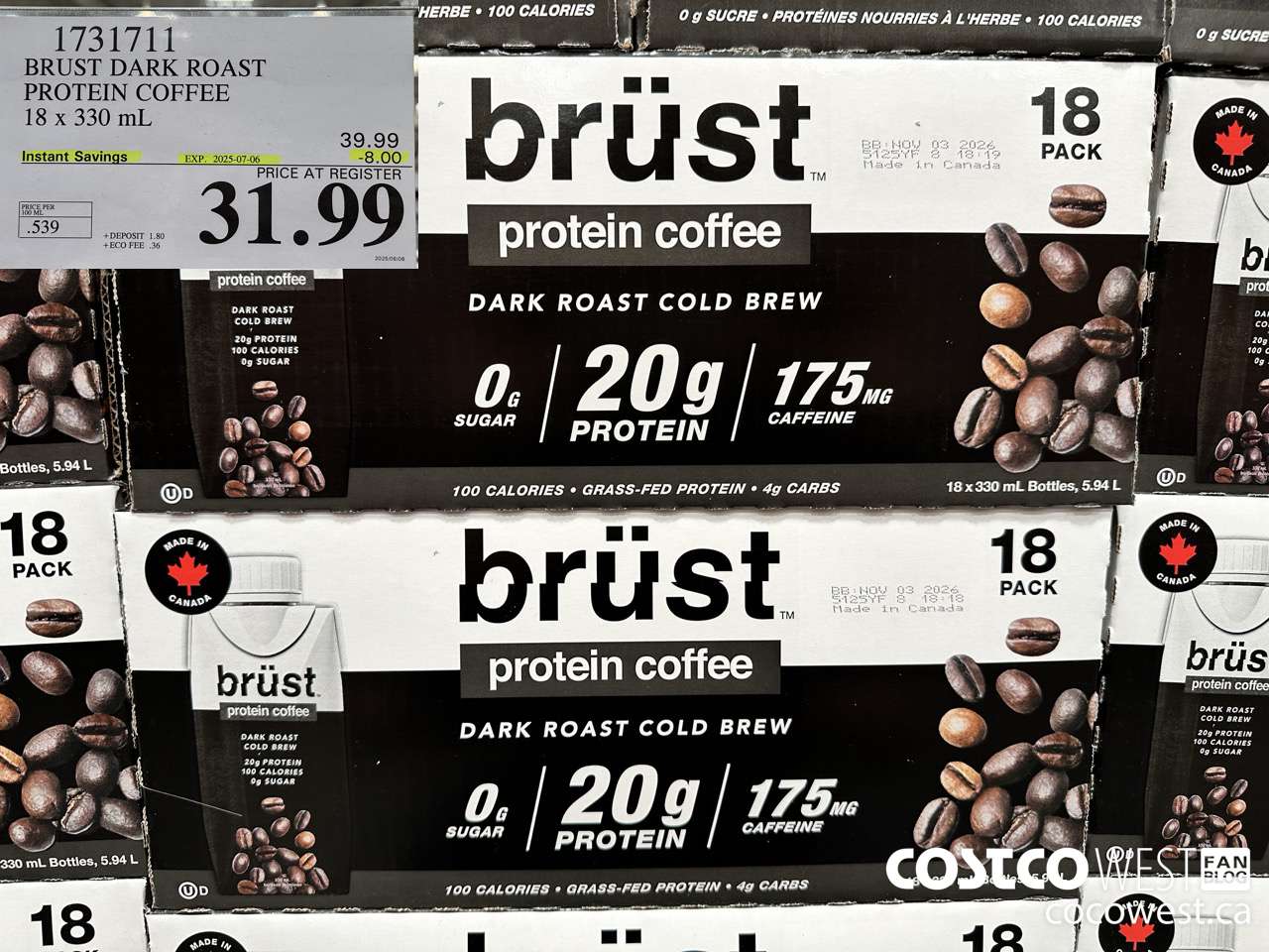 1731711 BURST DARK ROAST PROTEIN COFFEE 18 X 330ML ($8.00 INSTANT SAVINGS EXPIRES ON 2025-07-06) $31.99