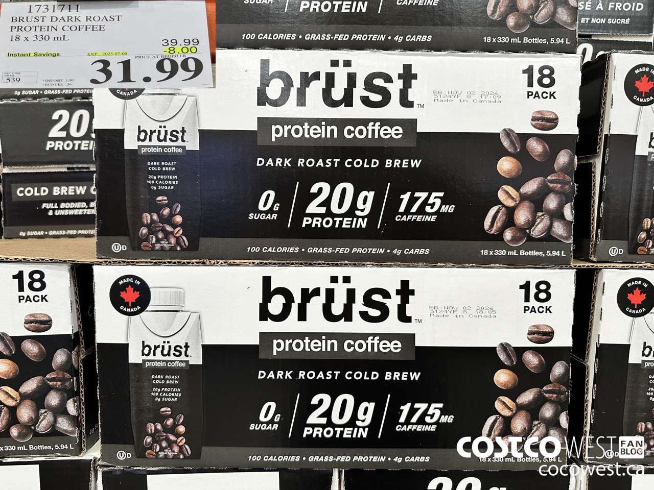1731711 BURST DARK ROAST PROTEIN COFFEE 18 X 330ML ($8.00 INSTANT SAVINGS EXPIRES ON 2025-07-06) $31.99