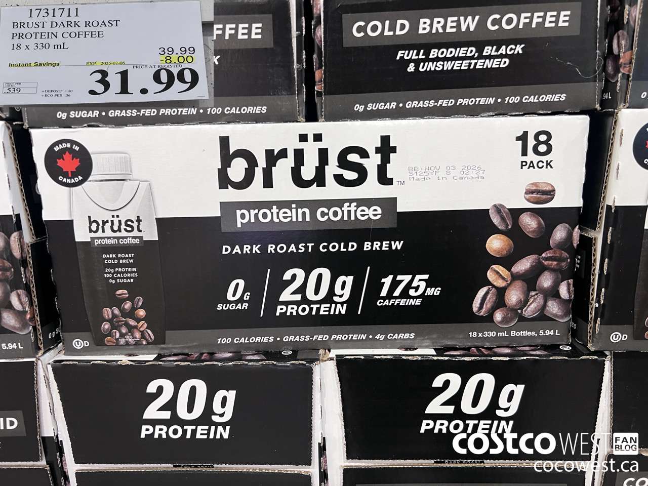 1731711 BURST DARK ROAST PROTEIN COFFEE 18 X 330ML ($8.00 INSTANT SAVINGS EXPIRES ON 2025-07-06) $31.99