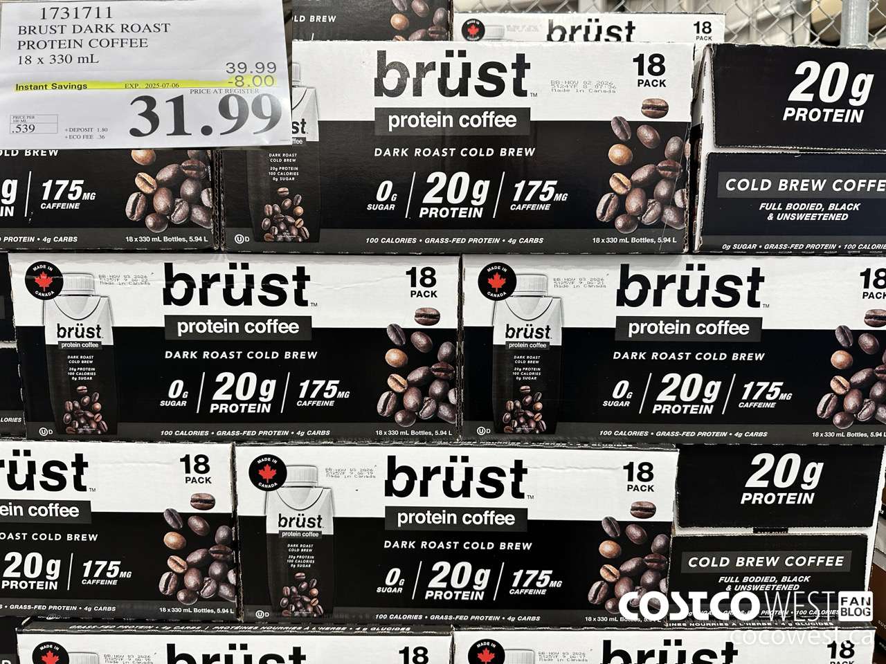 1731711 BURST DARK ROAST PROTEIN COFFEE 18 X 330ML ($8.00 INSTANT SAVINGS EXPIRES ON 2025-07-06) $31.99