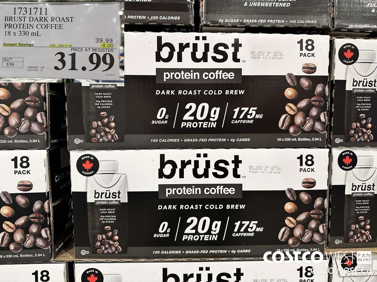 1731711 BURST DARK ROAST PROTEIN COFFEE 18 X 330ML ($8.00 INSTANT SAVINGS EXPIRES ON 2025-07-06) $31.99