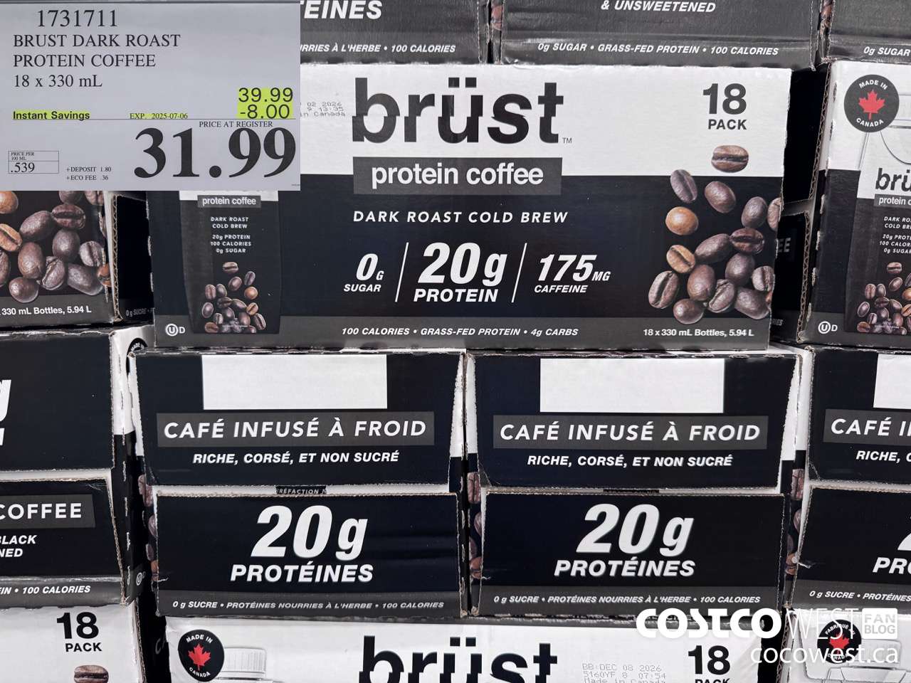 1731711 BURST DARK ROAST PROTEIN COFFEE 18 X 330ML ($8.00 INSTANT SAVINGS EXPIRES ON 2025-07-06) $31.99