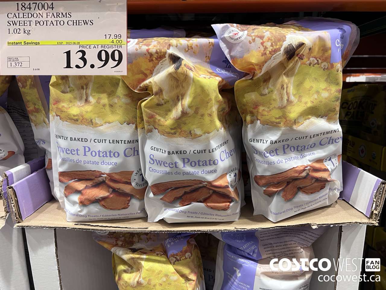 1847004 CALEDON FARMS SWEET POTATO CHEWS 1.02KG ($4.00 INSTANT SAVINGS EXPIRES ON 2025-06-08) $13.99