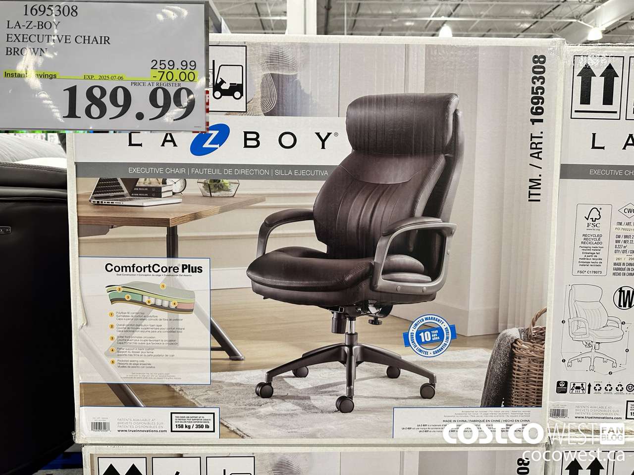 1695308 CALIZ LA-Z-BOY EXECUTIVE CHAIR BROWN ($70.00 INSTANT SAVINGS EXPIRES ON 2025-07-06) $189.99