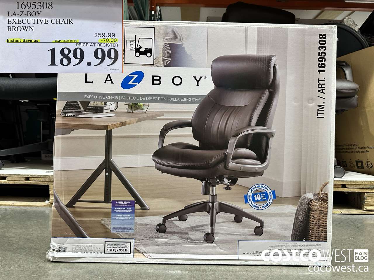 1695308 CALIZ LA-Z-BOY EXECUTIVE CHAIR BROWN ($70.00 INSTANT SAVINGS EXPIRES ON 2025-07-06) $189.99