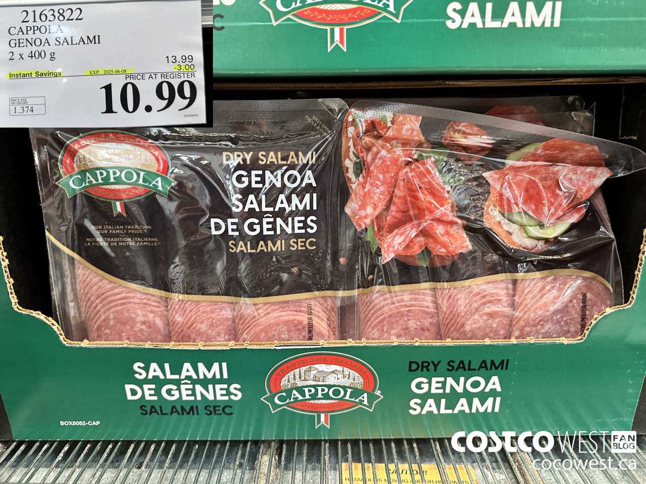 2163822 CAPPOLA GENOA SALAMI 2 X 400G ($3.00 INSTANT SAVINGS EXPIRES ON 2025-06-08) $10.99