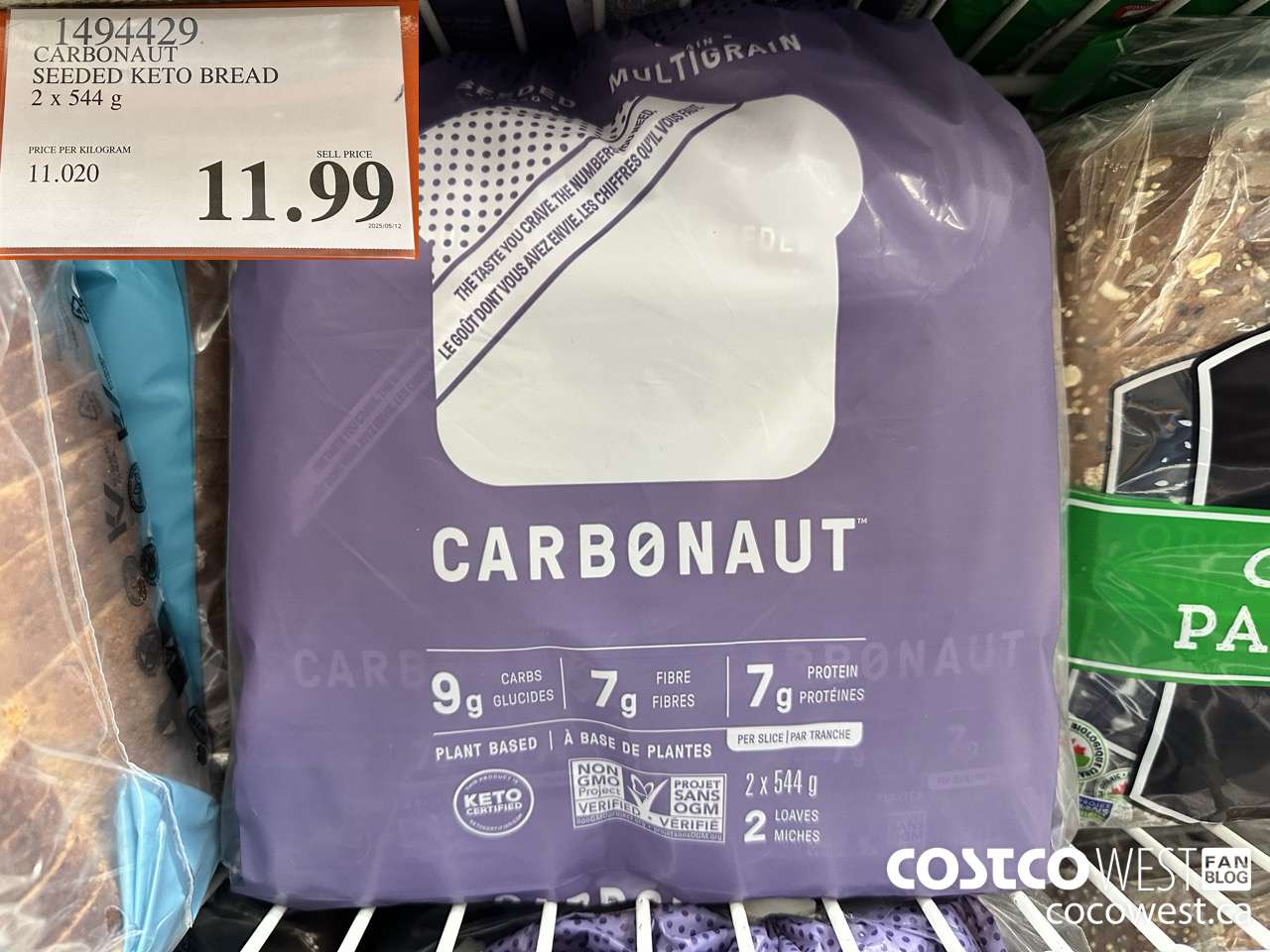 1494429 CARBONAUT SEEDED KETO BREAD 2 x 544 g $11.99