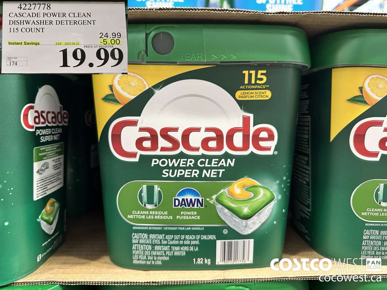 4227778 CASCADE POWER CLEAN DISHWASHER DETERGENT 115 COUNT ($5.00 INSTANT SAVINGS EXPIRES ON 2025-06-22) $19.99
