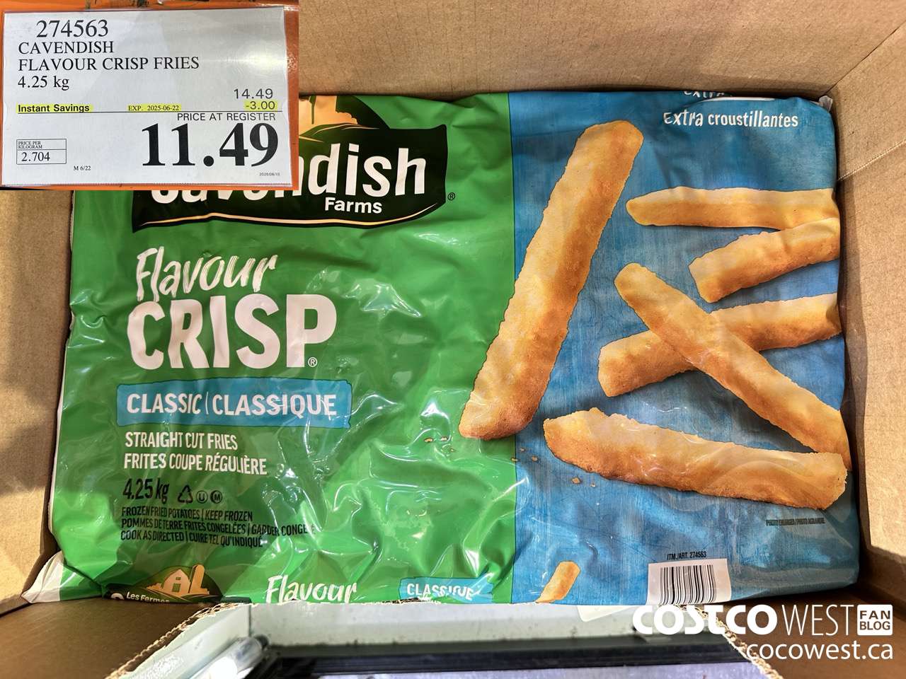 274563 CAVENDISH FLAVOUR CRISP FRIES 4.25 KG ($3.00 INSTANT SAVINGS EXPIRES ON 2025-06-22) $11.49
