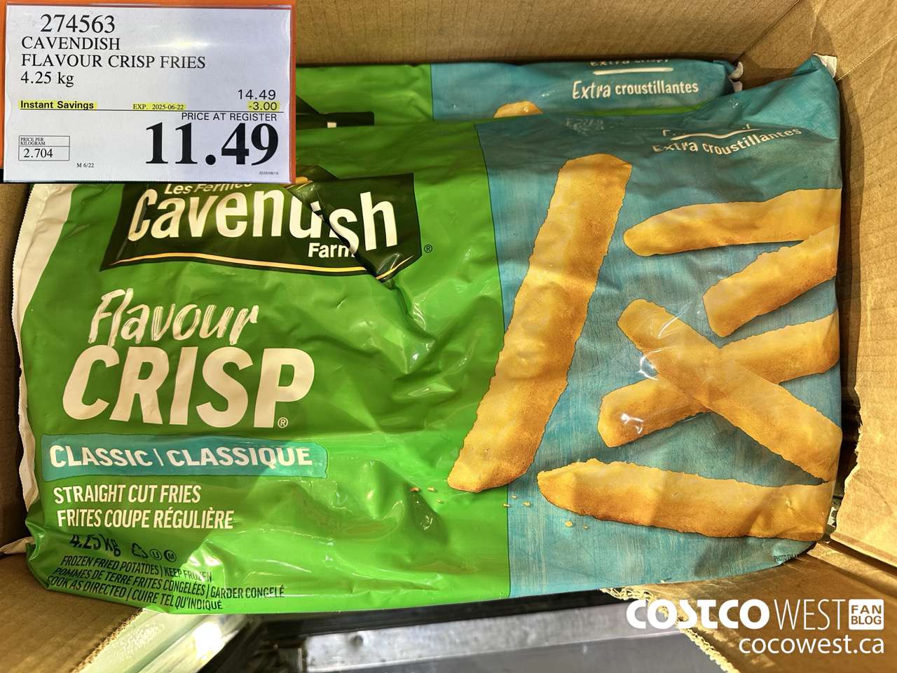 274563 CAVENDISH FLAVOUR CRISP FRIES 4.25 KG ($3.00 INSTANT SAVINGS EXPIRES ON 2025-06-22) $11.49