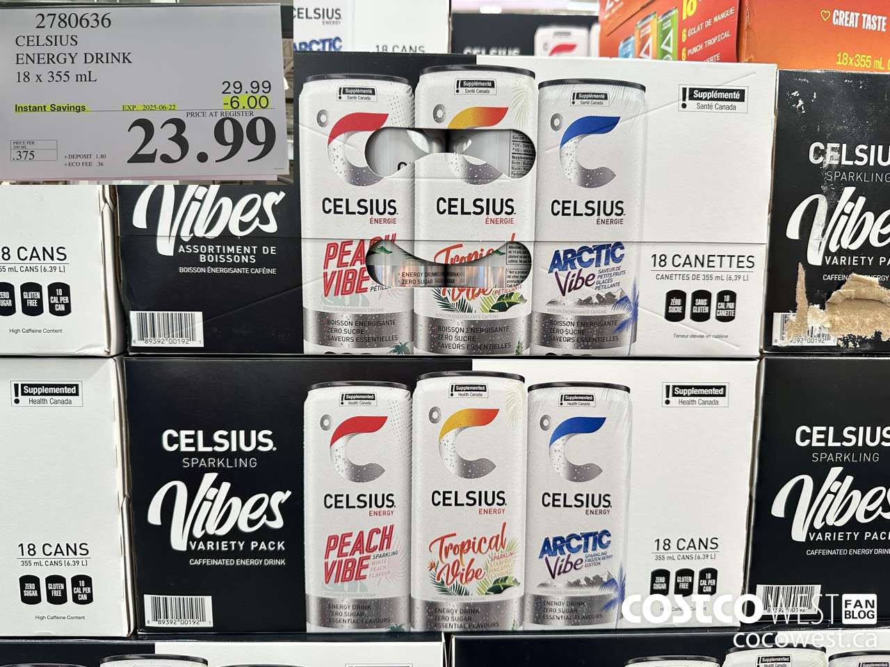 2780636 CELSIUS ENERGY DRINK 18 X 355ML ($6.00 INSTANT SAVINGS EXPIRES ON 2025-06-22) $23.99