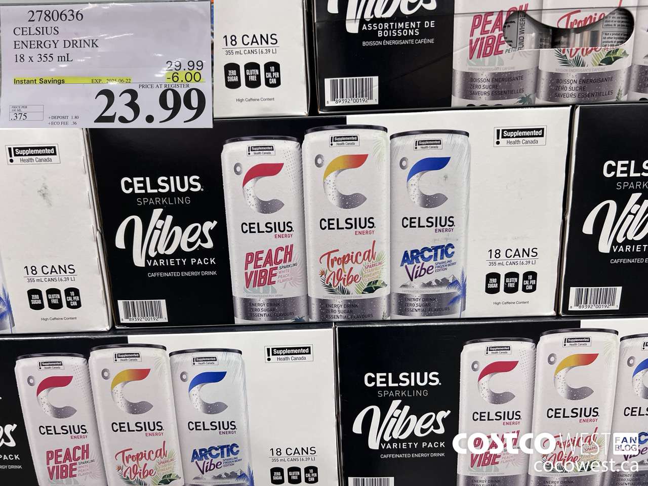 2780636 CELSIUS ENERGY DRINK 18 X 355ML ($6.00 INSTANT SAVINGS EXPIRES ON 2025-06-22) $23.99