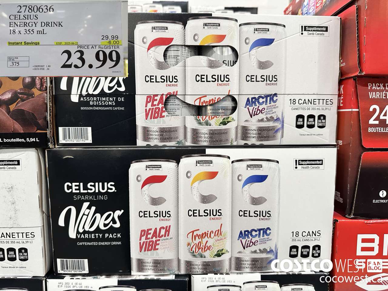2780636 CELSIUS ENERGY DRINK 18 X 355ML ($6.00 INSTANT SAVINGS EXPIRES ON 2025-06-22) $23.99