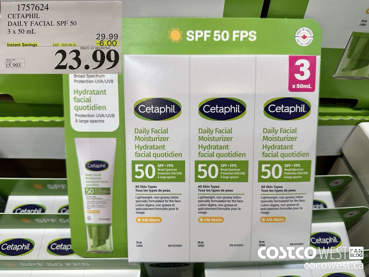 1757624 CETAPHIL DAILY FACIAL SPF 50 3 X 50ML ($6.00 INSTANT SAVINGS EXPIRES ON 2025-06-29) $23.99