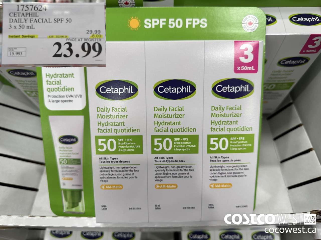 1757624 CETAPHIL DAILY FACIAL SPF 50 3 X 50ML ($6.00 INSTANT SAVINGS EXPIRES ON 2025-06-29) $23.99