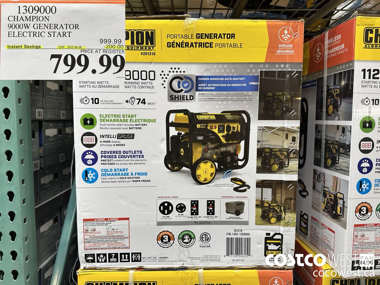 1309000 CHAMPION 9000W GENERATOR ELECTRIC START ($200.00 INSTANT SAVINGS EXPIRES ON 2025-06-08) $799.99