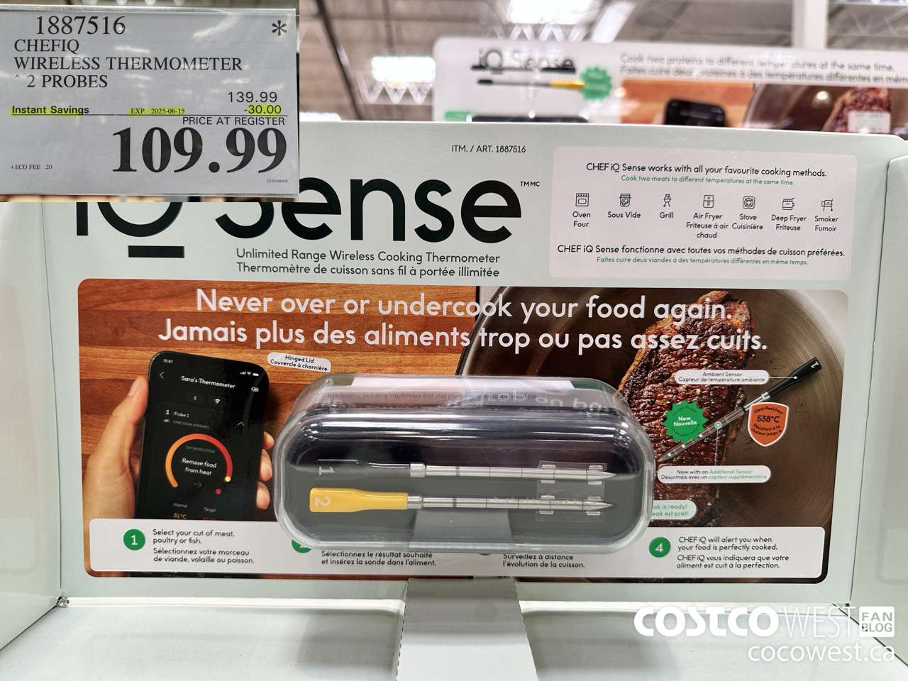 1887516 CHEFIQ WIRELESS THERMOMETER 2 PROBES ($30.00 INSTANT SAVINGS EXPIRES ON 2025-06-15) $109.99