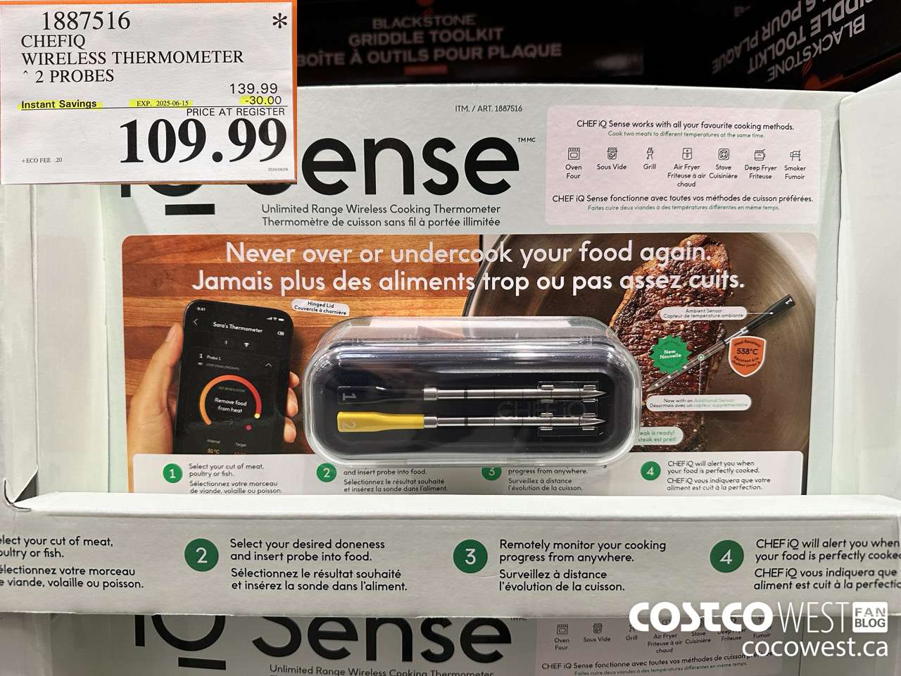 1887516 CHEFIQ WIRELESS THERMOMETER 2 PROBES ($30.00 INSTANT SAVINGS EXPIRES ON 2025-06-15) $109.99