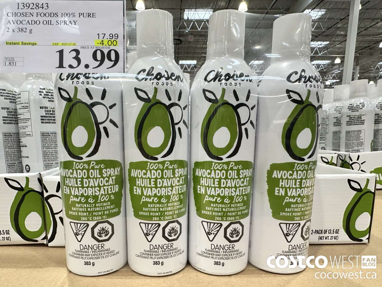1392843 CHOSEN FOODS 100% PURE AVOCADO OIL SPRAY 2 x 382 g ($4.00 INSTANT SAVINGS EXPIRES ON 2025-07-06) $13.99