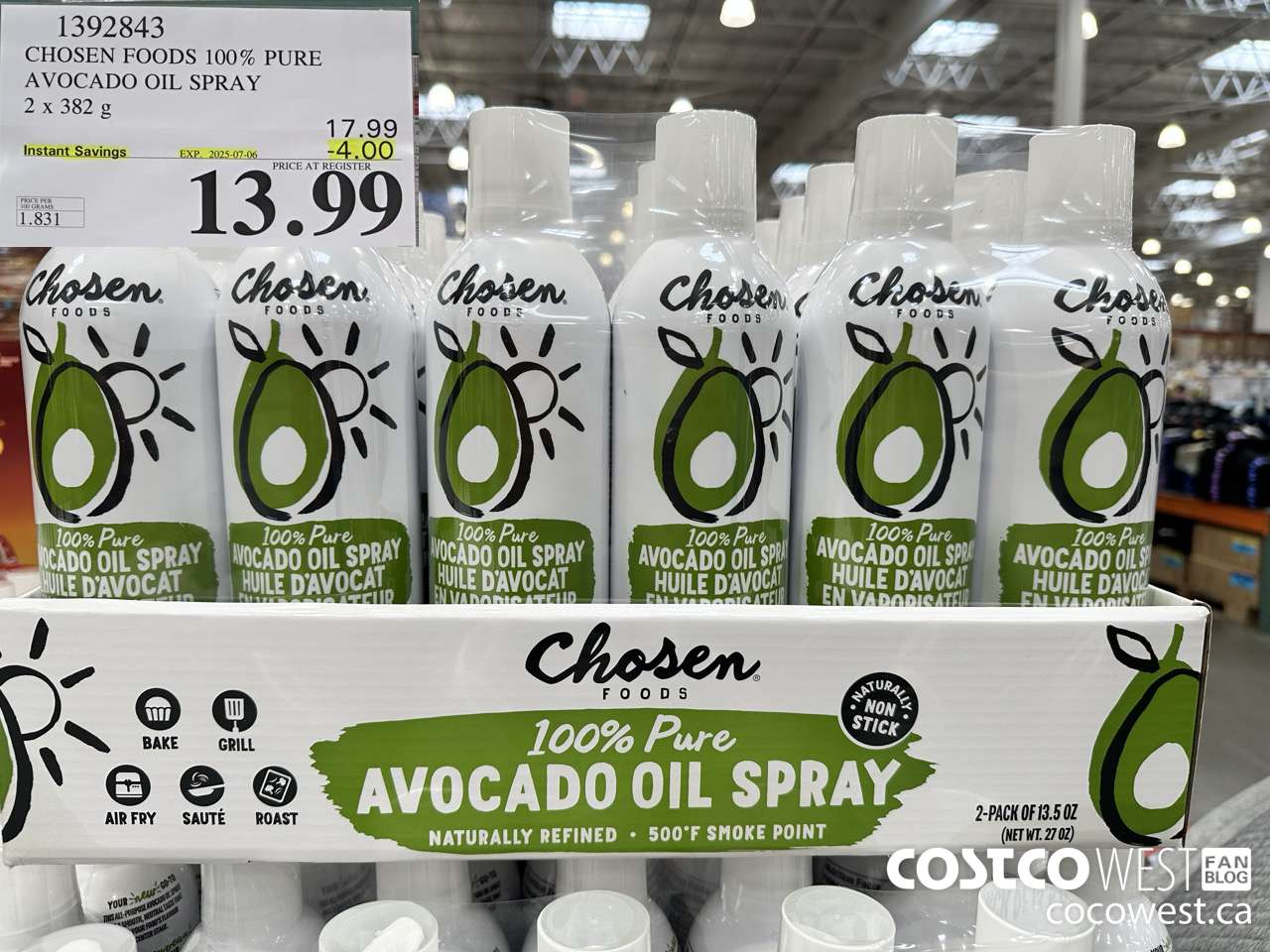 1392843 CHOSEN FOODS 100% PURE AVOCADO OIL SPRAY 2 x 382 g ($4.00 INSTANT SAVINGS EXPIRES ON 2025-07-06) $13.99