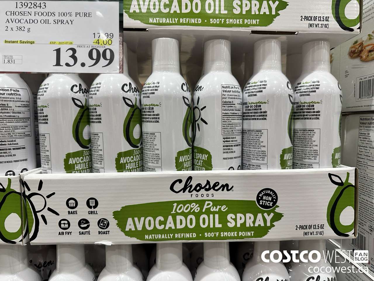 1392843 CHOSEN FOODS 100% PURE AVOCADO OIL SPRAY 2 x 382 g ($4.00 INSTANT SAVINGS EXPIRES ON 2025-07-06) $13.99