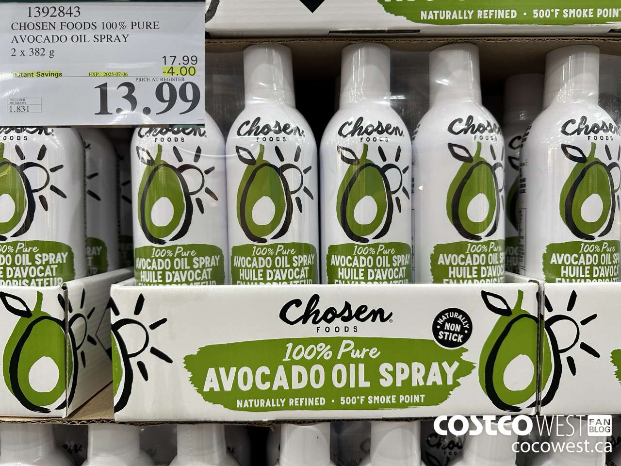 1392843 CHOSEN FOODS 100% PURE AVOCADO OIL SPRAY 2 x 382 g ($4.00 INSTANT SAVINGS EXPIRES ON 2025-07-06) $13.99