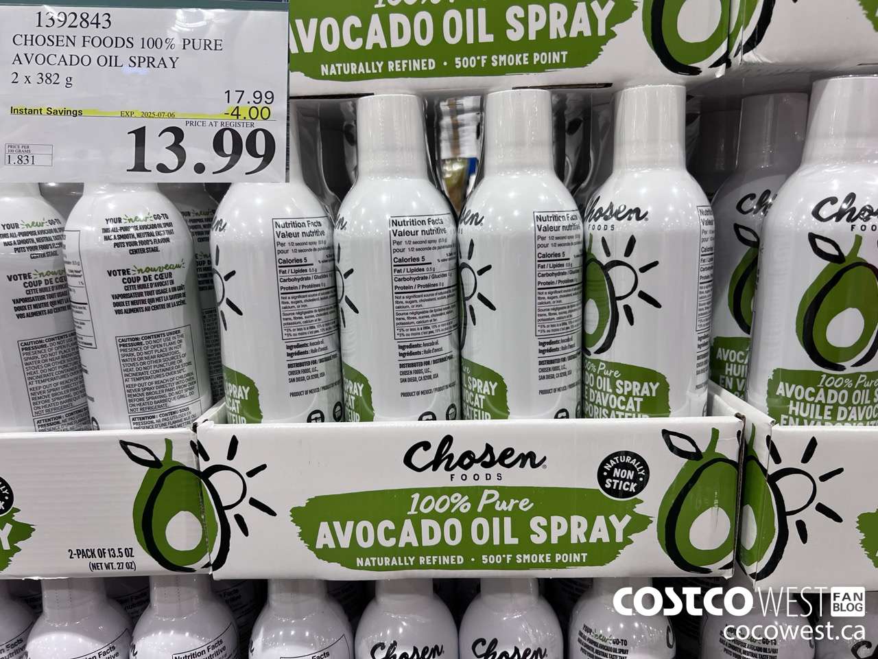 1392843 CHOSEN FOODS 100% PURE AVOCADO OIL SPRAY 2 x 382 g ($4.00 INSTANT SAVINGS EXPIRES ON 2025-07-06) $13.99