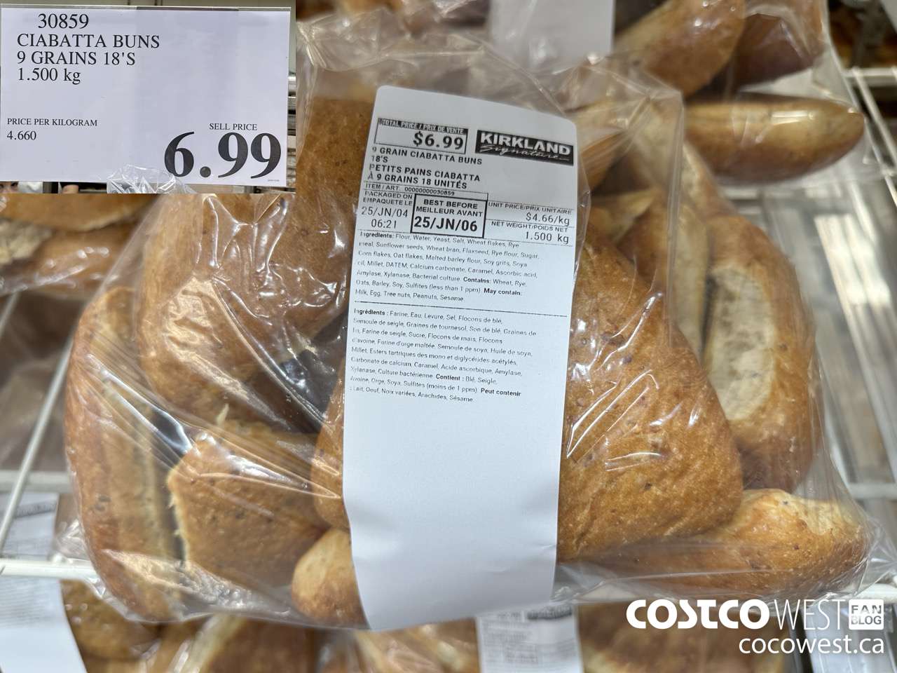 30859 CIABATTA BUNS 9 GRAINS 18'S 1.500 KG $6.99