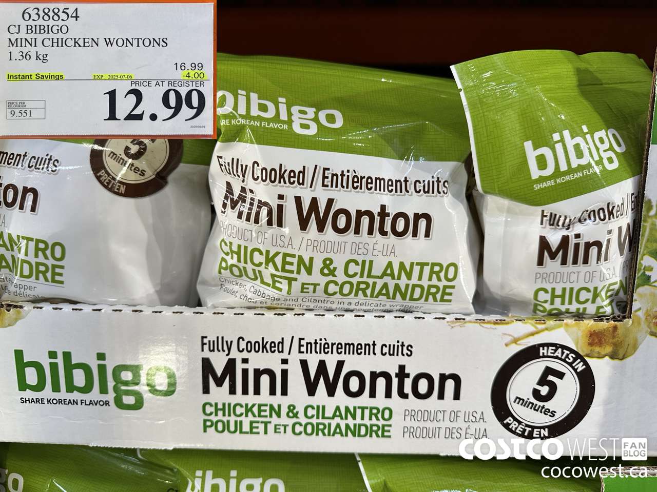 638854 CJ BIBIGO MINI CHICKEN WONTONS 1.36 KG ($4.00 INSTANT SAVINGS EXPIRES ON 2025-07-06) $12.99