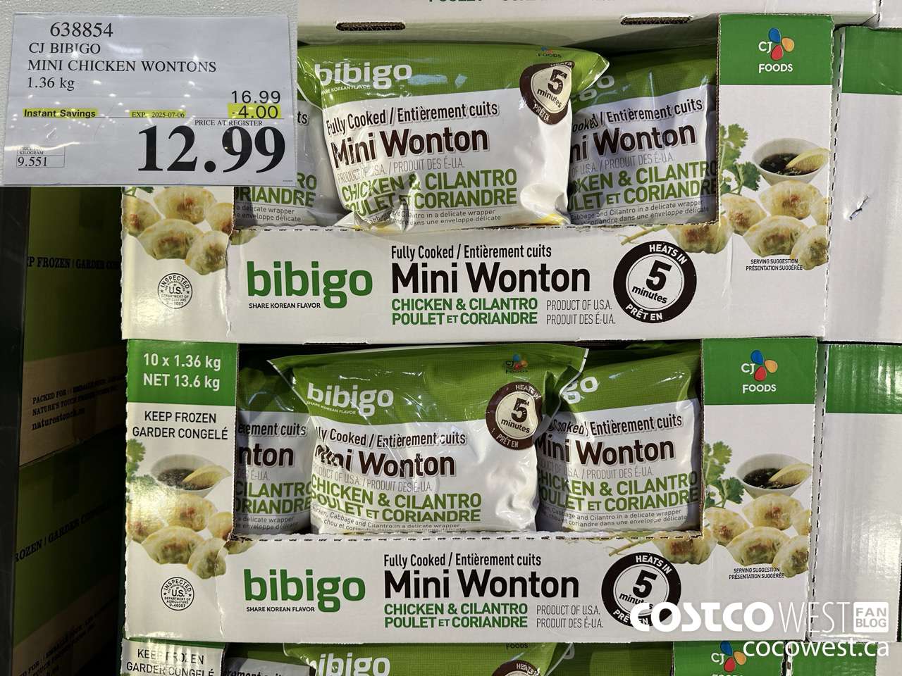 638854 CJ BIBIGO MINI CHICKEN WONTONS 1.36 KG ($4.00 INSTANT SAVINGS EXPIRES ON 2025-07-06) $12.99