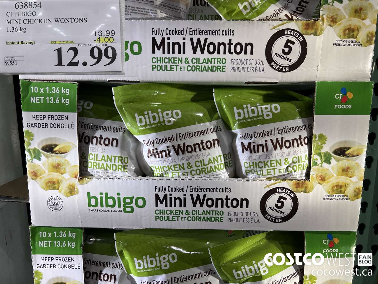 638854 CJ BIBIGO MINI CHICKEN WONTONS 1.36 KG ($4.00 INSTANT SAVINGS EXPIRES ON 2025-07-06) $12.99