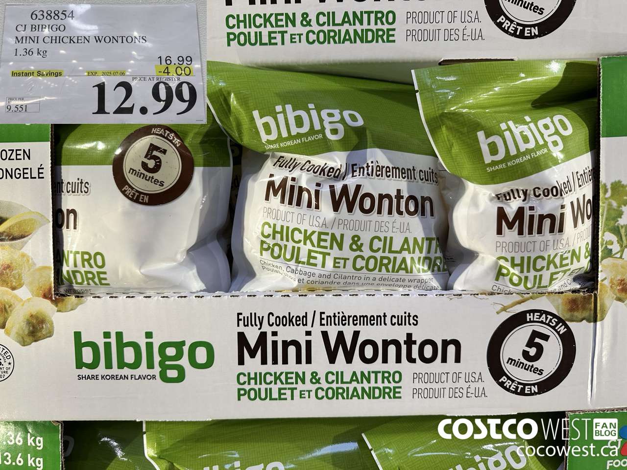 638854 CJ BIBIGO MINI CHICKEN WONTONS 1.36 KG ($4.00 INSTANT SAVINGS EXPIRES ON 2025-07-06) $12.99