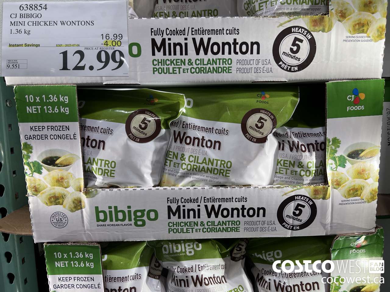 638854 CJ BIBIGO MINI CHICKEN WONTONS 1.36 KG ($4.00 INSTANT SAVINGS EXPIRES ON 2025-07-06) $12.99