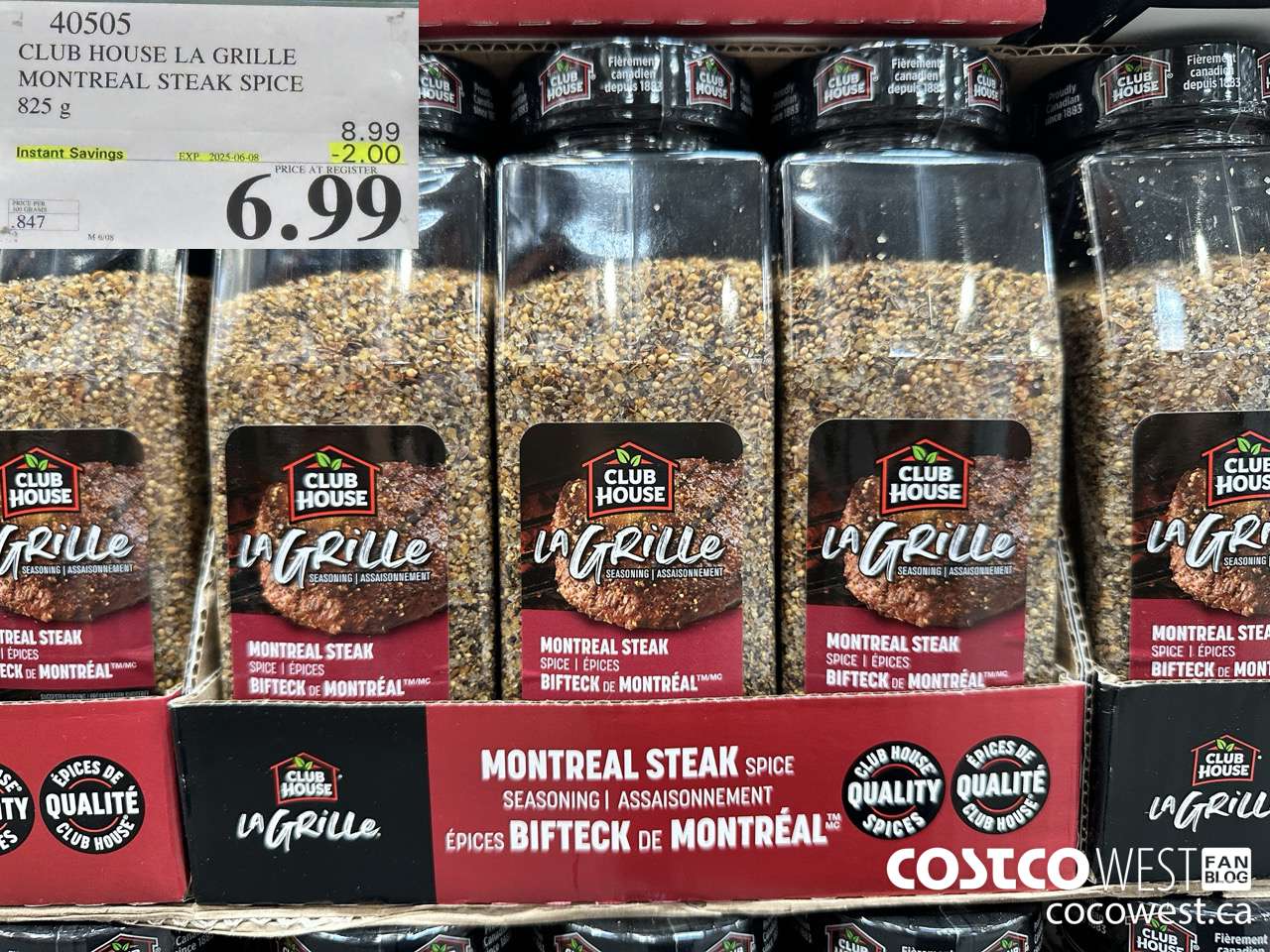 40505 CLUBHOUSE MONTREAL STEAK SPICE 825 g ($2.00 INSTANT SAVINGS EXPIRES ON 2025-06-08) $6.99