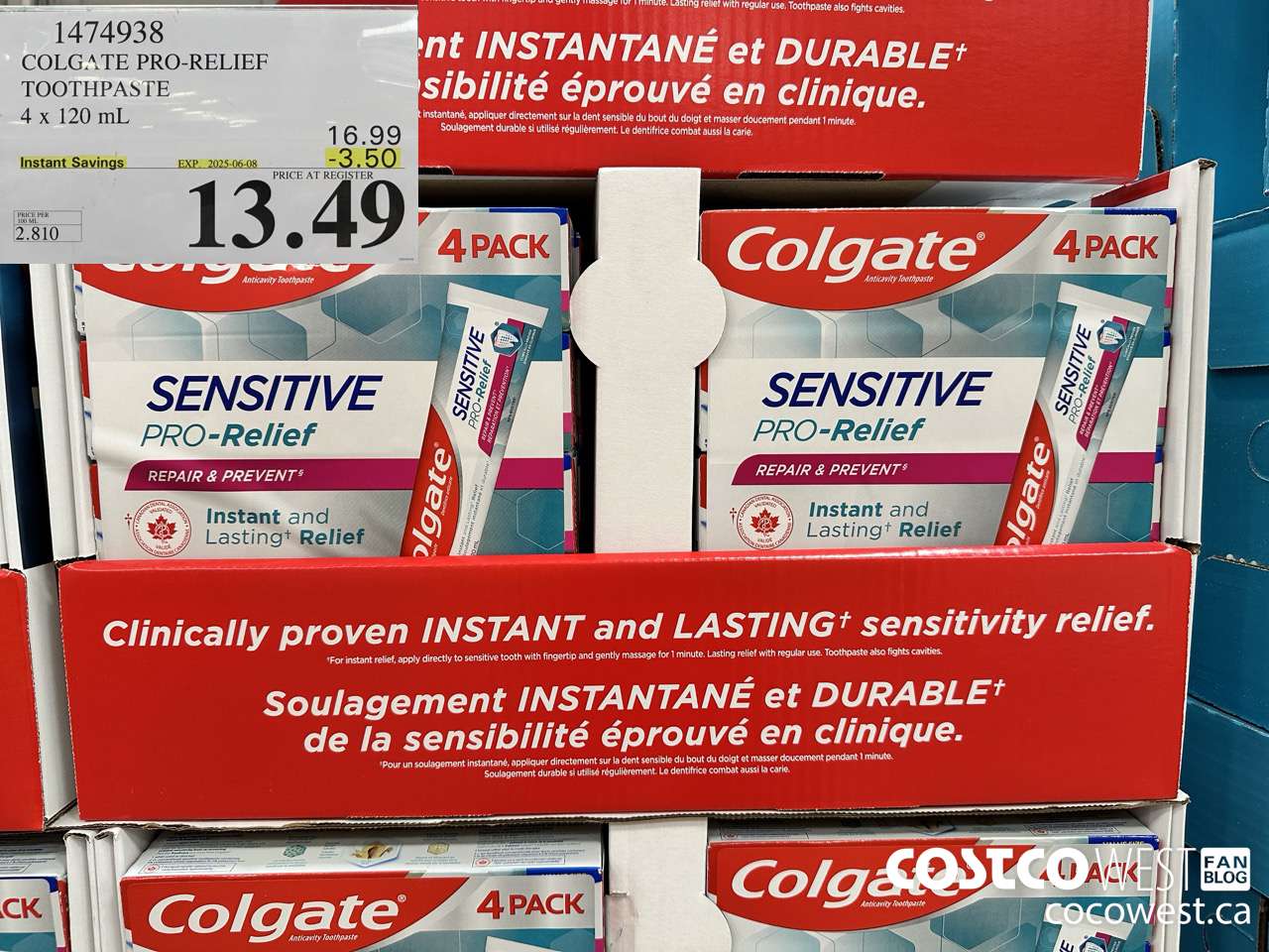 1474938 COLGATE PRO-RELIEF TOOTHPASTE 4 x 120 mL ($3.50 INSTANT SAVINGS EXPIRES ON 2025-06-08) $13.49