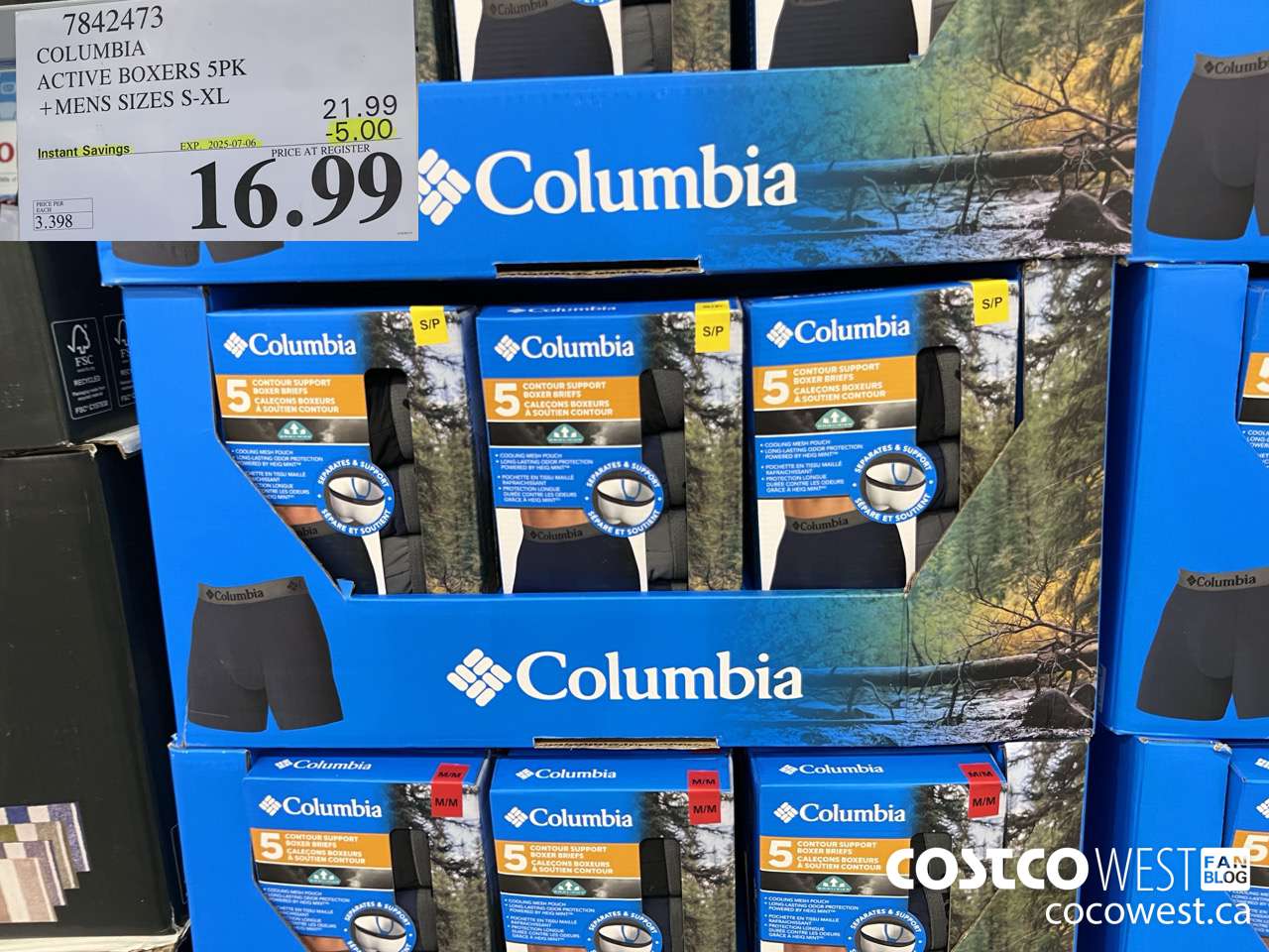 7842473 COLUMBIA ACTIVE BOXERS 5PK MENS SIZES S-XL ($5.00 INSTANT SAVINGS EXPIRES ON 2025-07-06) $16.99