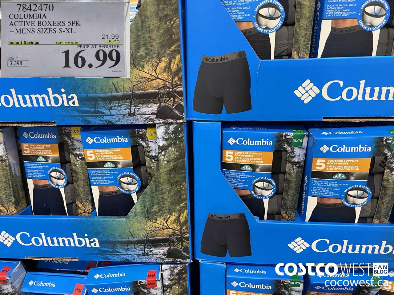 7842470 COLUMBIA ACTIVE BOXERS 5PK MENS SIZES S-XL ($5.00 INSTANT SAVINGS EXPIRES ON 2025-07-06) $16.99
