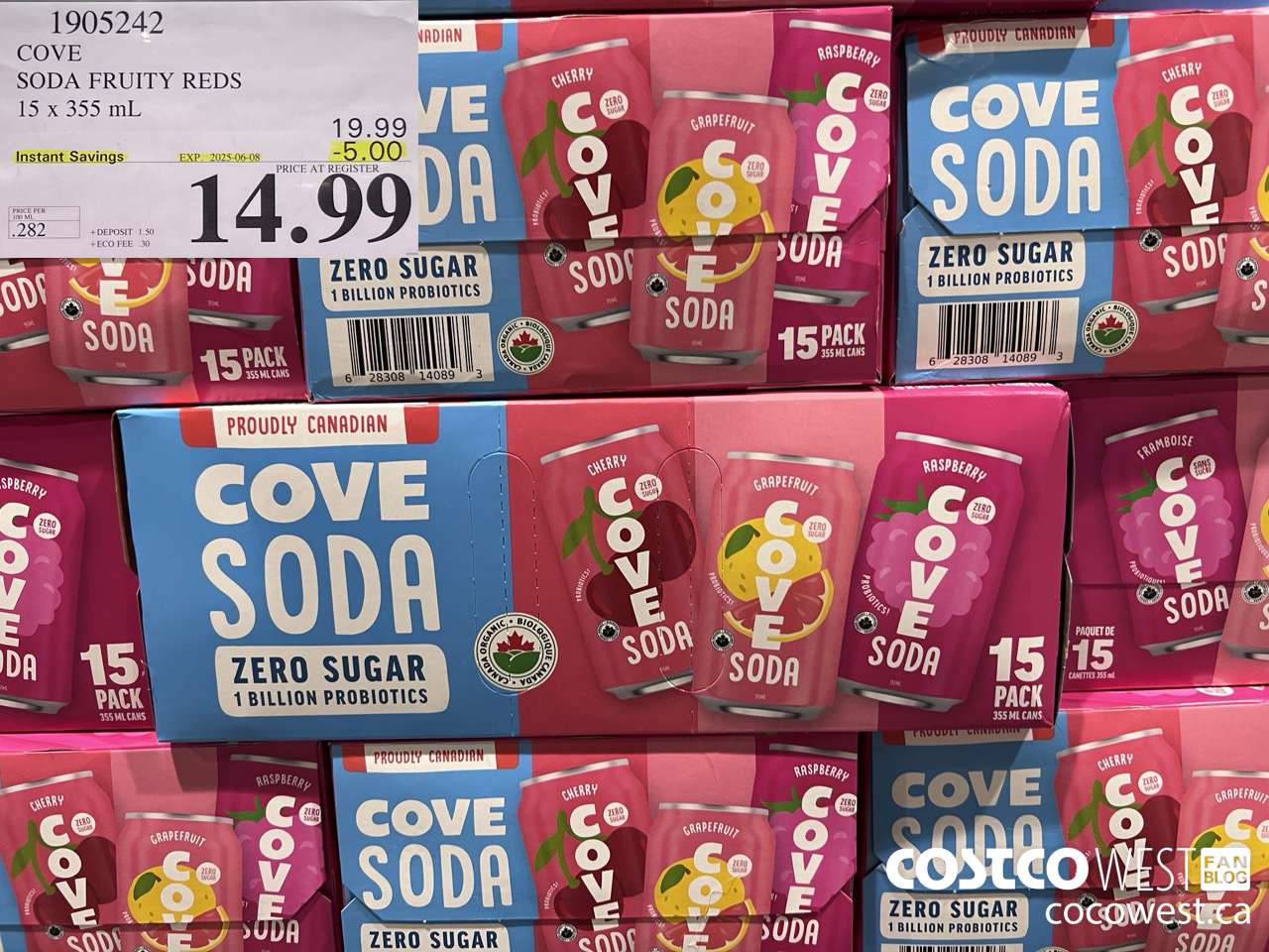 1905242 COVE SODA FRUITY REDS 15 X 355ML ($5.00 INSTANT SAVINGS EXPIRES ON 2025-06-08) $14.99
