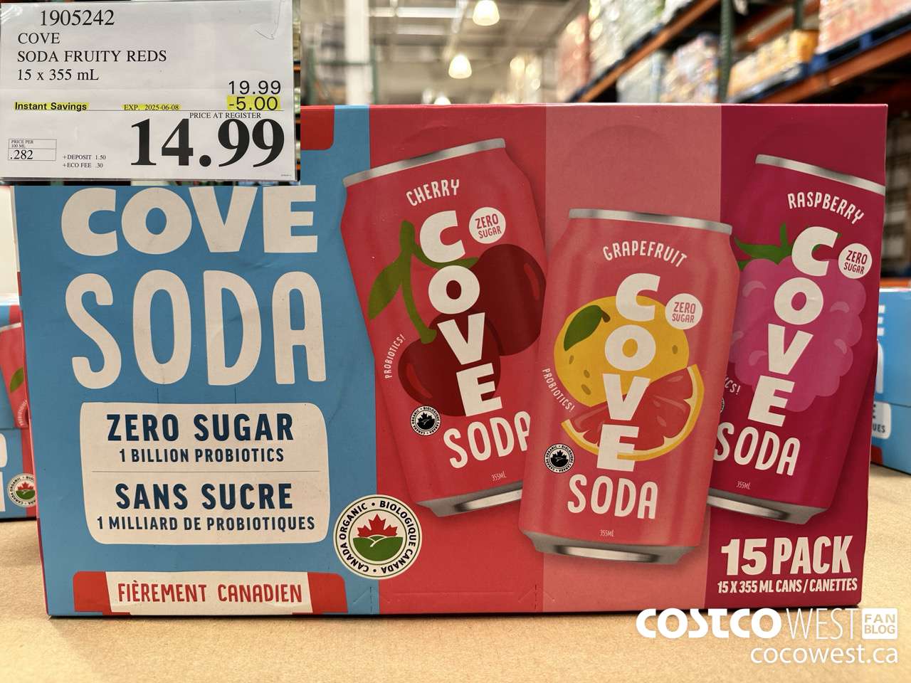 1905242 COVE SODA FRUITY REDS 15 X 355ML ($5.00 INSTANT SAVINGS EXPIRES ON 2025-06-08) $14.99