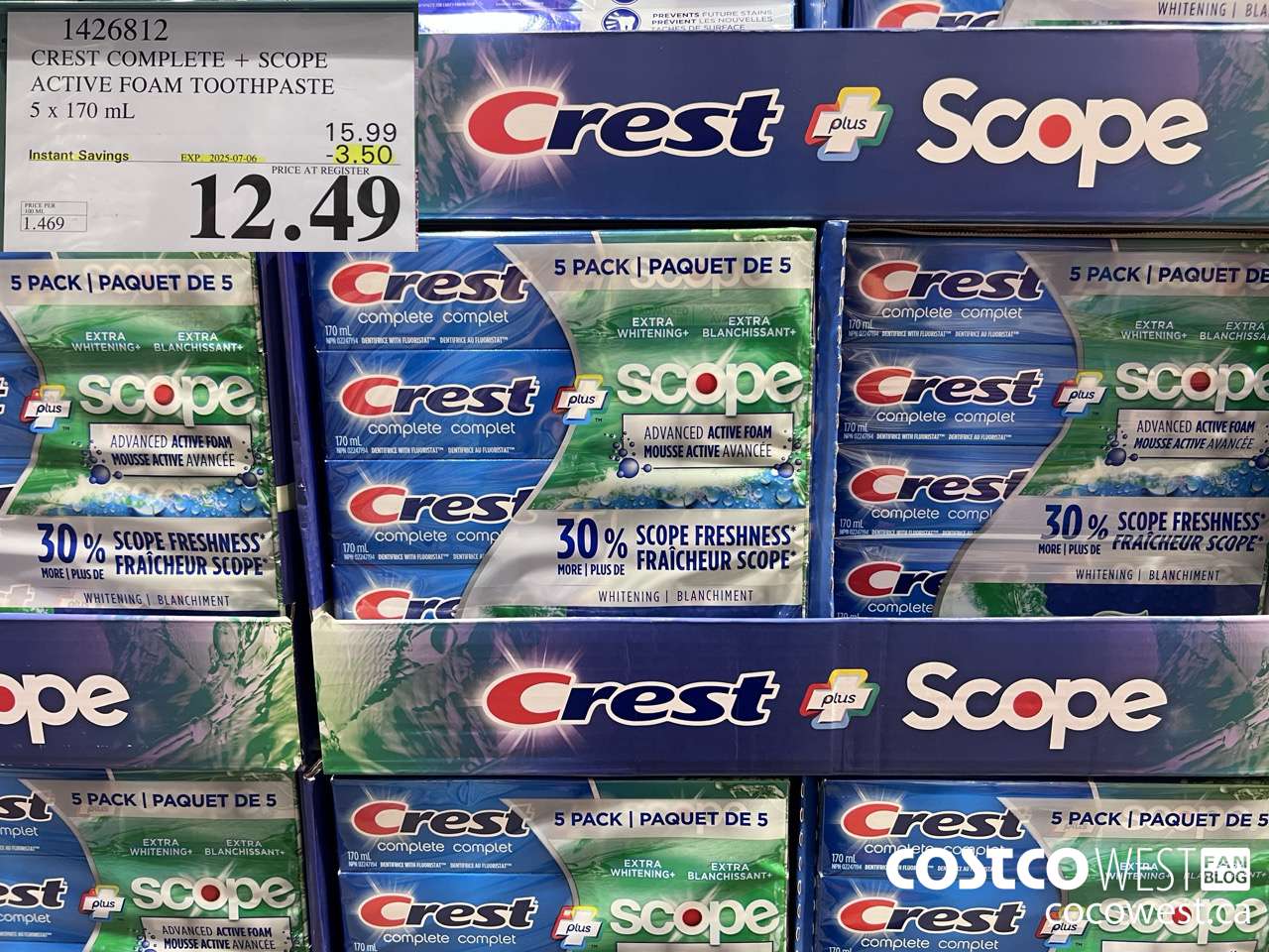 1426812 CREST COMPLETE + SCOPE ACTIVE FOAM TOOTHPASTE 5 x 170ml  ($3.50 INSTANT SAVINGS EXPIRES ON 2025-07-06) $12.49